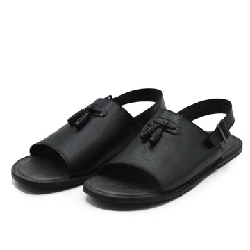 Black Color With Black-Tassels Leather Sandals For Men